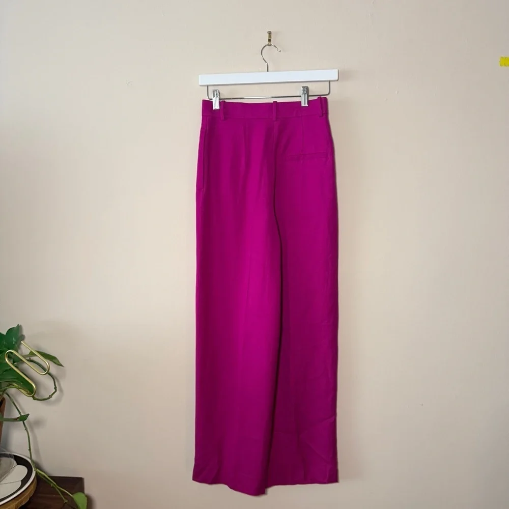COS Bright Magenta Trousers Wide Leg - Adjustable Waist -Pockets 2 Linen Blend